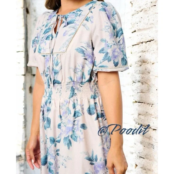 Beautiful floral print detailed midi dress S M L - Picture 3 of 8